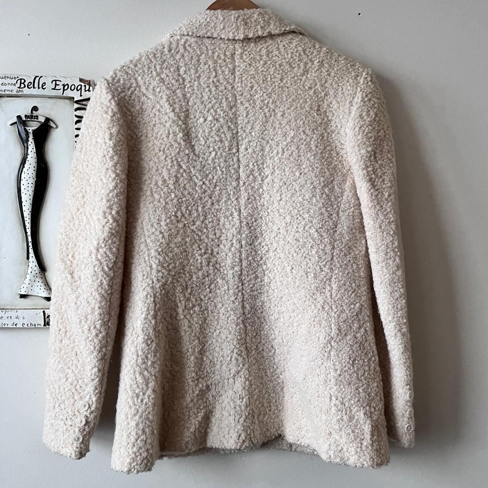 Vintage 100% Bouclé Wool Cream Textured Minimalist Teddy Blazer Size M - Picture 2 of 13